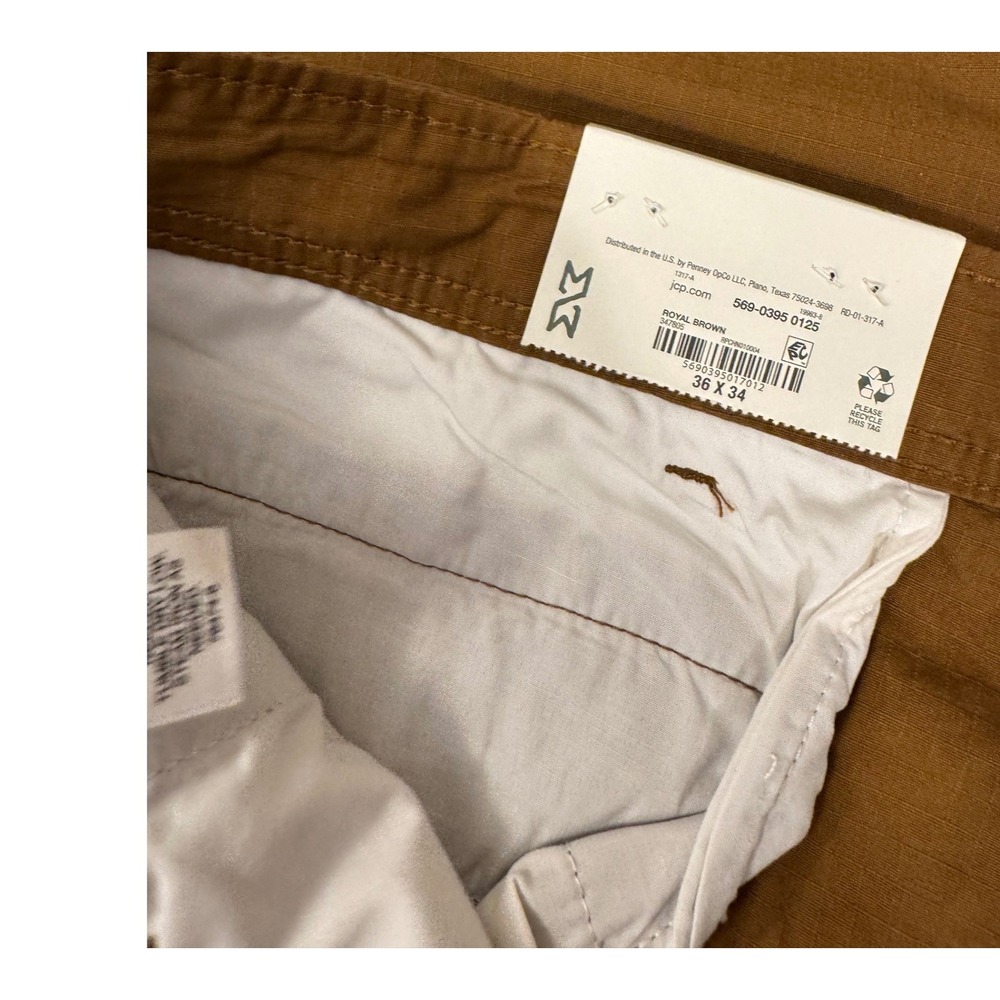 Mutual Weave Cargo Pants Men 36x34 Brown Relaxed Taper Ripstop Cotton UtilityNEW - Picture 4 of 10